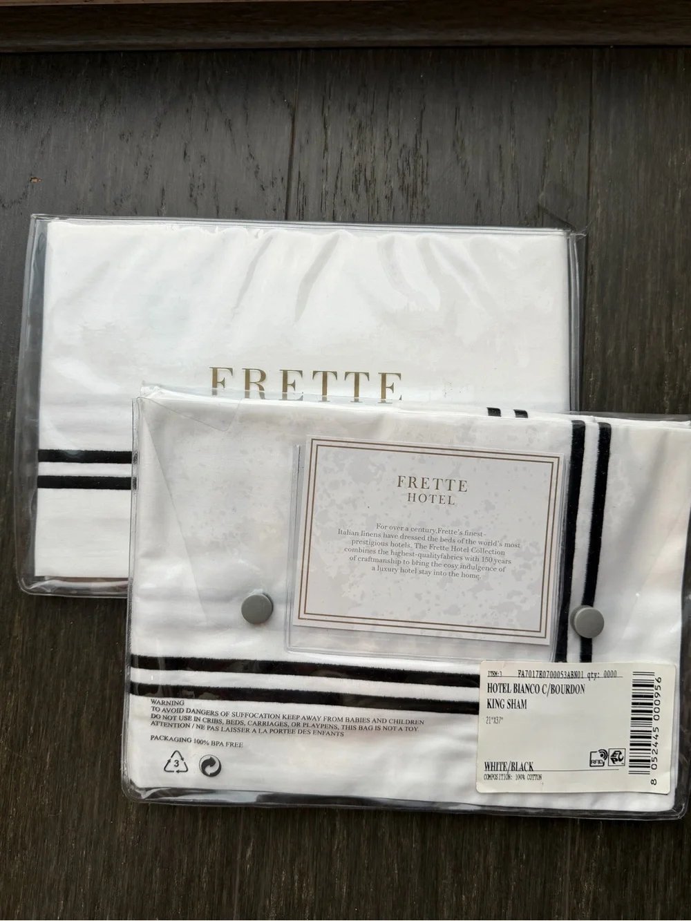 Frette White Pillowcases with Double Stripe and Gold Logo - Pair